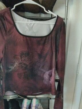Source Unknown Plum Sheer Long Sleeve Scoop Neck Top